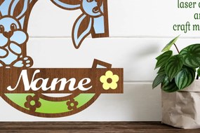 Intra απο ξύλο plywood 3mm-4mm πάχος Κουνελάκι κεφαλαίο μονόγραμμα Γράμμα C Δίασταση 30x20 cm INTRAFABR-72791847