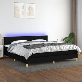 vidaXL Κρεβάτι Boxspring με Στρώμα & LED Μαύρο 200x200 εκ. Υφασμάτινο