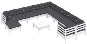 vidaXL Σαλόνι Κήπου Σετ 12 Τεμαχίων Λευκό Ξύλο Πεύκου &amp; Μαξιλάρια