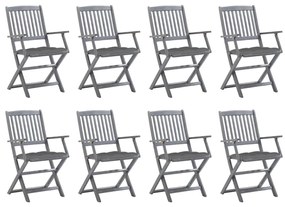 3078278 vidaXL Καρέκλες Εξ. Χώρου Πτυσσόμενες 8 τεμ. Ξύλο Ακακίας &amp; Μαξιλάρια Γκρι, 1 Τεμάχιο