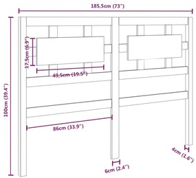 vidaXL Κεφαλάρι Κρεβατιού Μαύρο 185,5x4x100 εκ. Μασίφ Ξύλο Πεύκου