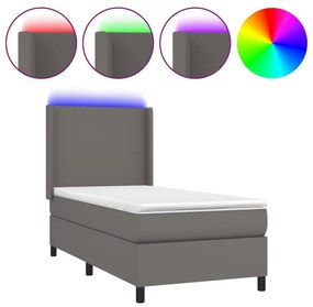 Κρεβάτι Boxspring με Στρώμα &amp; LED Γκρι 80x200 εκ. Συνθ. Δέρμα - Γκρι