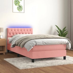 ΚΡΕΒΑΤΙ BOXSPRING ΜΕ ΣΤΡΩΜΑ &amp; LED ΡΟΖ 90X200 ΕΚ. ΒΕΛΟΥΔΙΝΟ 3134566