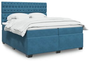 vidaXL Κρεβάτι Boxspring με Στρώμα Μπλε 200x200 εκ. Βελούδινο