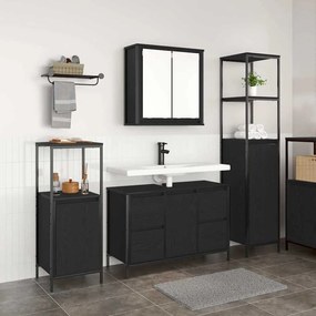 vidaXL Σετ Επίπλων Μπάνιου με ράφι 3 pcs Μαύρη Οξυά Επεξεργασμένο ξύλο