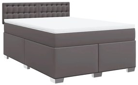 Κρεβάτι Boxspring με Στρώμα Γκρι 160x200εκ. από Συνθετικό Δέρμα - Γκρι