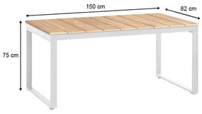Τραπέζι κήπου Poseidon Megapap μεταλλικό - μασίφ ξύλο χρώμα λευκό - φυσικό 150x82x75εκ.