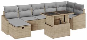 vidaXL Σετ Καναπέ Κήπου με μαξιλάρι 8 pcs Μπεζ Πολυ ράταν