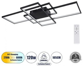 Φωτιστικό Οροφής LED CCT 120W 14400lm QUADRA Globostar 61388 Μαύρο