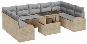 vidaXL Σετ Καναπέ Κήπου με μαξιλάρι 10 pcs Μπεζ Πολυ ράταν
