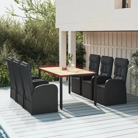 vidaXL Σετ Τραπεζαρίας Κήπου 7 Τεμ. Μαύρο Συνθετικό Ρατάν με Μαξιλάρια