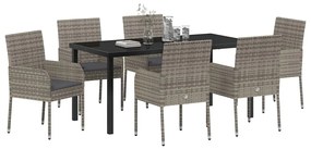 vidaXL Σέτ φαγητού για κήπο με μαξιλάρι 7 pcs Γκρι Πολυ ράταν