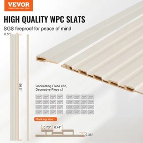 VEVOR Wood Slat Acoustic Panels 8 PCS 96 x 6 inch for Modern Wall Matte White