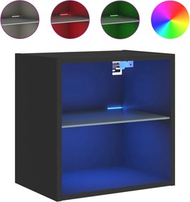 vidaXL Κομοδίνο Επιτοίχιο με Φώτα LED Μαύρο