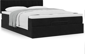 vidaXL Οθωμανικό κρεβάτι με στρώμα Μαύρο 140x190cm Βελούδο
