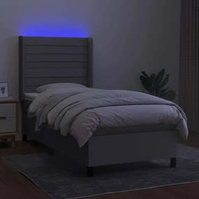 vidaXL Κρεβάτι Boxspring με Στρώμα & LED Αν.Γκρι 80x200 εκ. Υφασμάτινο