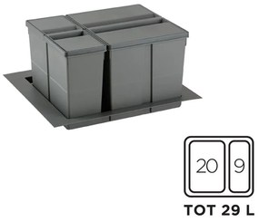 Gollinucci Σετ Κάδοι Απορριμμάτων Για Συρτάρι 1x20lt &amp; 1x9lt Για Βάση 600mm Γκρι Line 9xl