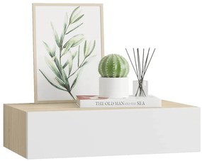 vidaXL Ράφι με Συρτάρια Επιτοίχιο, Ξύλο Δρυς και Λευκό, 40x23,5x10 εκ. από MDF