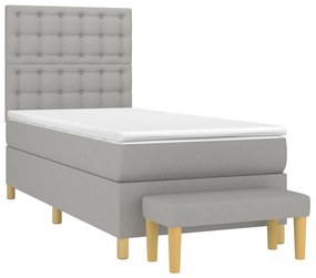 Κρεβάτι Boxspring με Στρώμα Ανοιχτό Γκρι 90x200 εκ. Υφασμάτινο - Γκρι