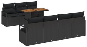vidaXL Σετ 8 Τεμαχίων Καναπέ Κήπου με Μαξιλάρια Μαύρο Πολυ Ρατάν Ακακία
