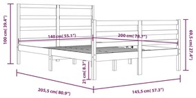 Πλαίσιο Κρεβατιού Λευκό 140 x 200 εκ. από Μασίφ Ξύλο Πεύκου - Λευκό