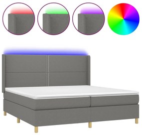 Κρεβάτι Boxspring με Στρώμα &amp; LED Σκ.Γκρι 200x200εκ. Υφασμάτινο - Γκρι