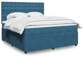 Κρεβάτι Boxspring με Στρώμα Μπλε 180x200 εκ. Βελούδινο - Μπλε