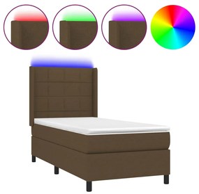 vidaXL Κρεβάτι Boxspring με Στρώμα & LED Σκ.Καφέ 100x200 εκ Υφασμάτινο