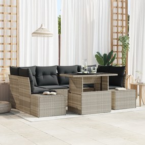 vidaXL Σέτ καναπέ κήπου 7 τεμαχίων με μαξιλάρια σε ανοιχτό γκρι πολυρατάν