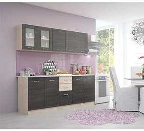 Κουζίνα Dara 1 , Light Rockford + Oak Carbon, 200x60x90cm -GRA251