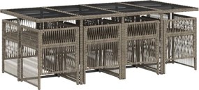 vidaXL Σετ Τραπεζαρίας Κήπου 9 τεμ. Γκρι Συνθ. Ρατάν με Μαξιλάρια