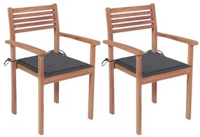 Καρέκλες Κήπου 2 τεμ. από Μασίφ Ξύλο Teak με Ανθρακί Μαξιλάρια - Ανθρακί