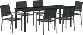 vidaXL Σέτ φαγητού για κήπο 7 pcs Μαύρο Ράτα PE