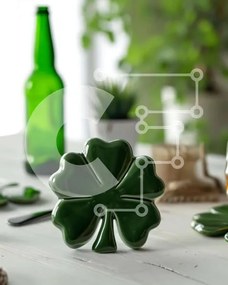 Σετ των 2 Intra Συλλεκτικό Ξύλινο Παζλ Plywood  4mm - Τραπέζι με σουβέρ Green Clover και μπουκάλια μπύρας Σε Ξύλινο Κουτί - Διαστάσεις: 10x10 cm – 25 κομμάτια