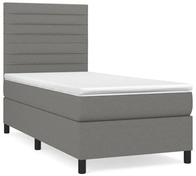 vidaXL Κρεβάτι Boxspring με Στρώμα Σκούρο Γκρι 90x200 εκ. Υφασμάτινο