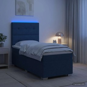 vidaXL Κρεβάτι box spring με στρώμα Μπλε 90 x 200 cm Ύφασμα