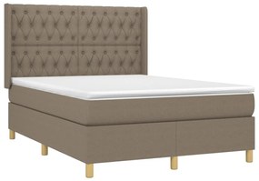 vidaXL Κρεβάτι Boxspring με Στρώμα & LED Taupe 140x190 εκ. Υφασμάτινο