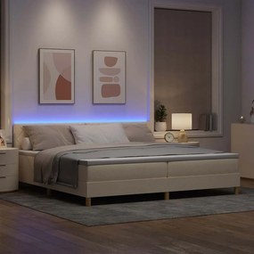 vidaXL LED Κρεβάτι με βάθρο με κεφαλάρι Κρεμ 200 x 200 cm ύφασμα
