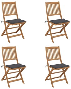 Καρέκλες Κήπου Πτυσσόμενες 4 τεμ Μασίφ Ξύλο Ακακίας &amp; Μαξιλάρια