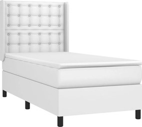 vidaXL Κρεβάτι Boxspring με Στρώμα &amp; LED Λευκό 90x190 εκ. Συνθ. Δέρμα