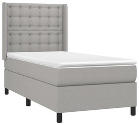 vidaXL Κρεβάτι Boxspring με Στρώμα &amp; LED Αν.Γκρι 90x190 εκ. Υφασμάτινο