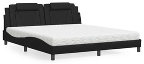 Κρεβάτι με Στρώμα Μαύρο 180x200 εκ. από Συνθετικό δέρμα