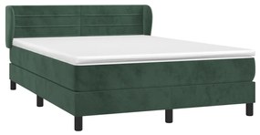 vidaXL Κρεβάτι Boxspring με Στρώμα Σκούρο Πράσινο 140x190εκ. Βελούδινο