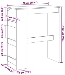 Τραπέζι Μπαρ με Ράφια Γκρι Σκυρ. 90x40x103,5 εκ Επεξεργ. Ξύλο - Γκρι