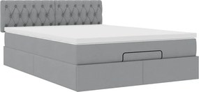 vidaXL Οθωμανικό κρεβάτι με στρώμα &amp; LEDs Ανοιχτό γκρι ύφασμα