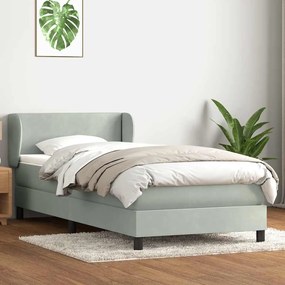 Κρεβάτι Boxspring με Στρώμα Ανοιχτό Γκρι 80x210 εκ. Βελούδινο - Γκρι