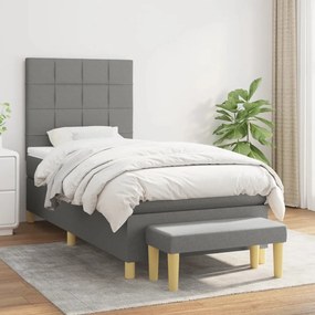 Κρεβάτι Boxspring με Στρώμα Σκούρο Γκρι 100x200 εκ. Υφασμάτινο