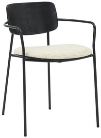 DINING CHAIR VIKKI  METAL &amp; PLYWOOD IN BLACK-ECRU FABRIC 54x54x75,5Hcm.