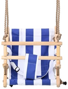 vidaXL Κούνια Παιδική Μπλε από Βαμβάκι / Ξύλο με Ζώνη Ασφαλείας