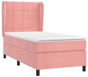 vidaXL Κρεβάτι Boxspring με Στρώμα Ροζ 90x190 εκ. Βελούδινο